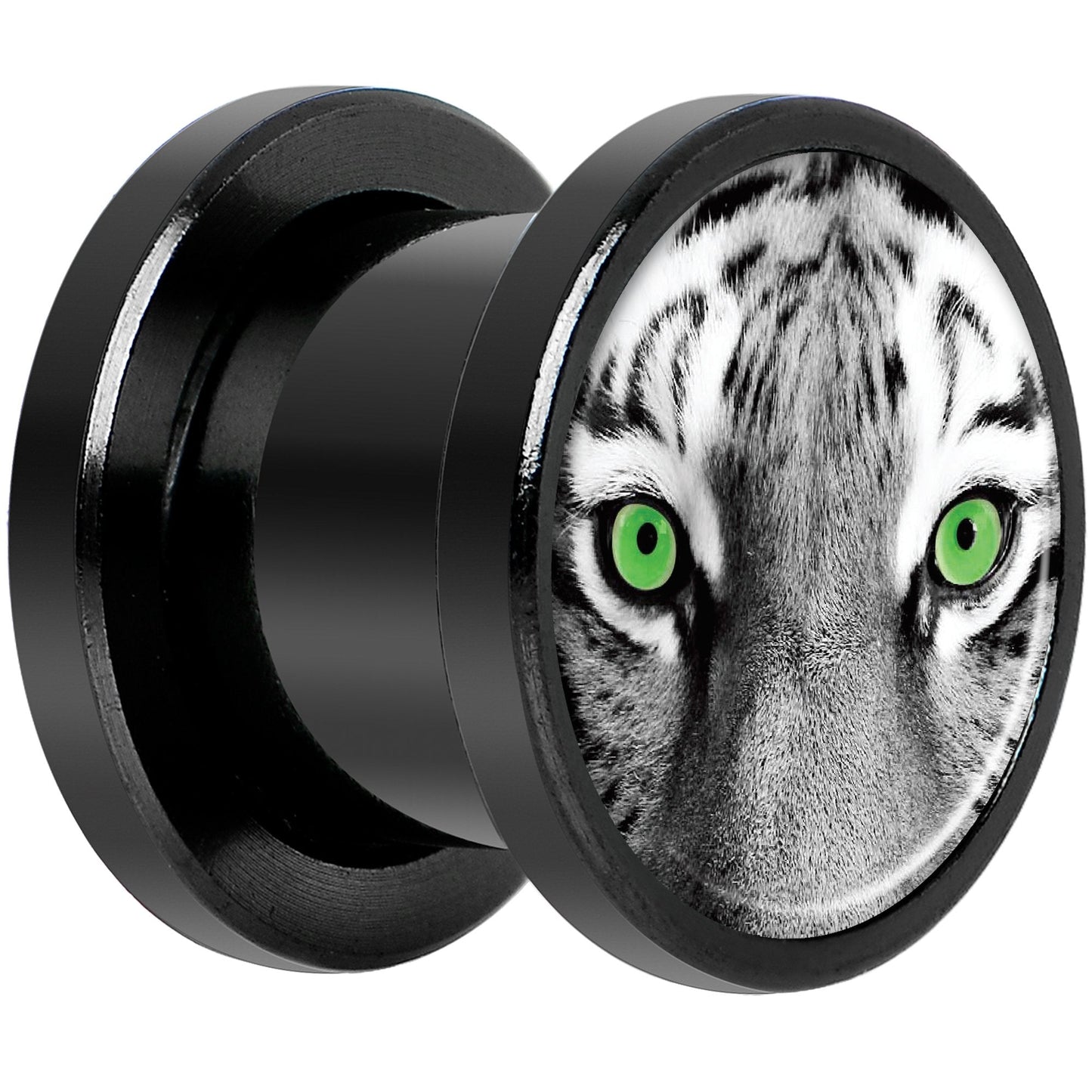 Black White Tiger Eyes Black Anodized Screw Fit Plug Set 00G