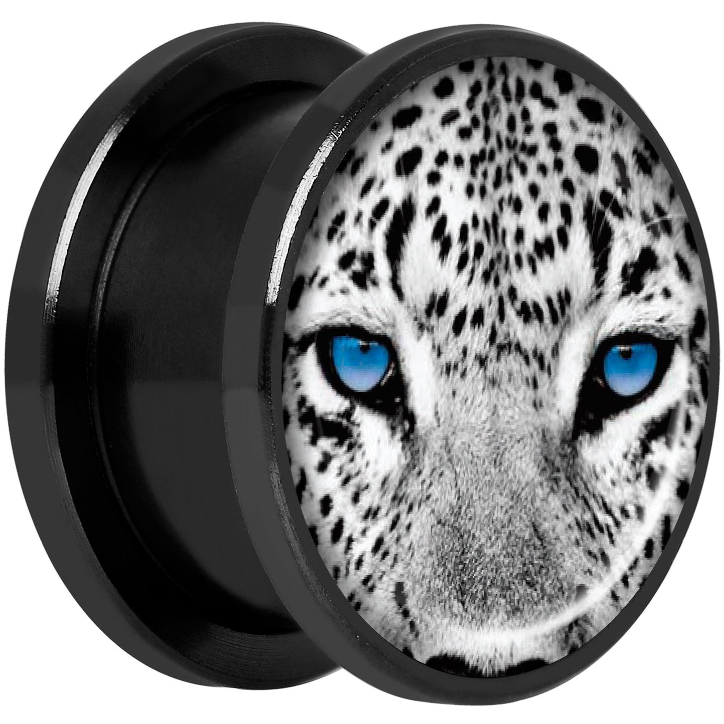 Black White Leopard Eyes Black Anodized Screw Fit Plug Set 5/8