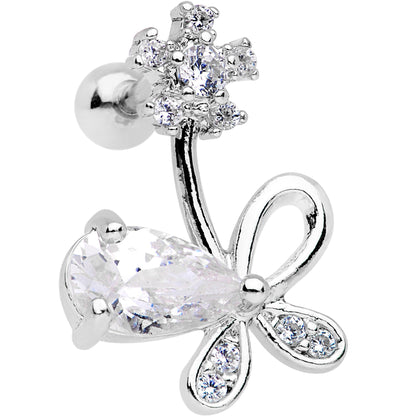 Clear CZ Gem Glamour Bow Right Cartilage Tragus Earring