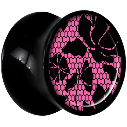 Black Acrylic Pink Floral Lace Saddle Plug Set 00G