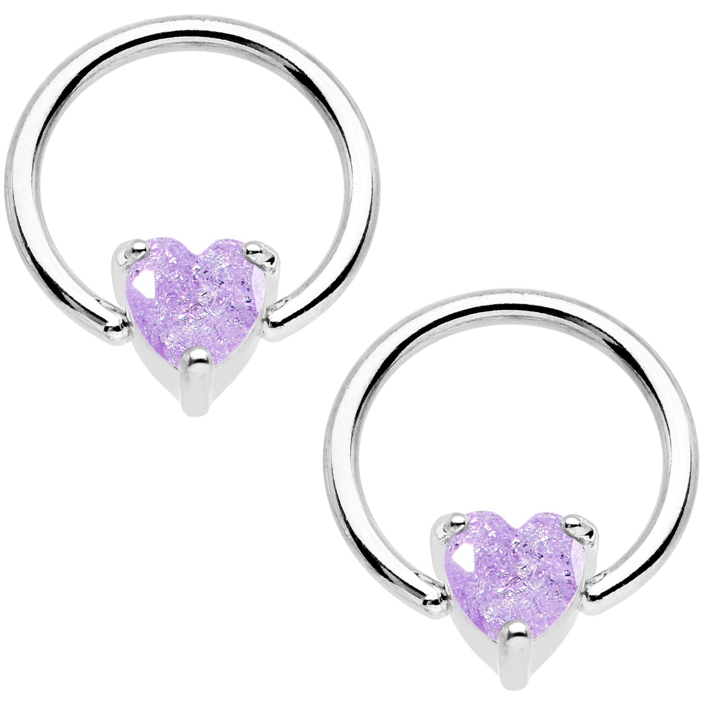 14G Purple CZ Gem Heart Captive Ring Barbell Nipple Ring Set