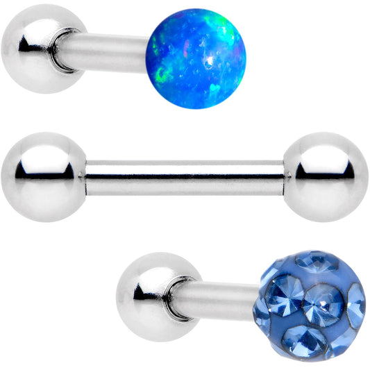 16G 1/4 Sky Blue Faux Opal Ball Cartilage Tragus Earring 3 Pack Set