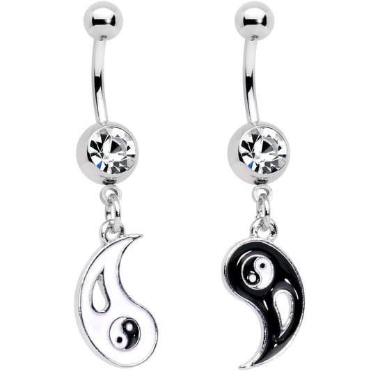Clear Gem Best Friend Yin and Yang Dangle Belly Ring Set of 2