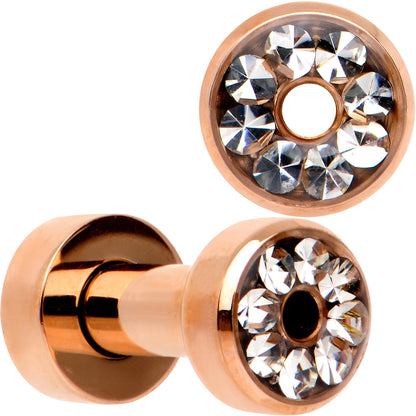 Clear CZ Gem Rose Gold PVD Bling Screw Fit Tunnel Plug Set 3mm to 16mm