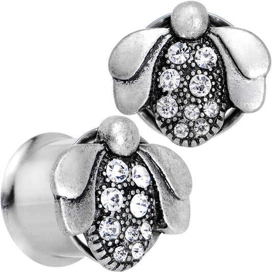 9/16 Clear Gem Steel Allow Me Ladybug Double Flare Tunnel Plug Set