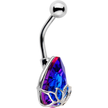 Blue Gem Teardrop Lotus Flower Belly Ring