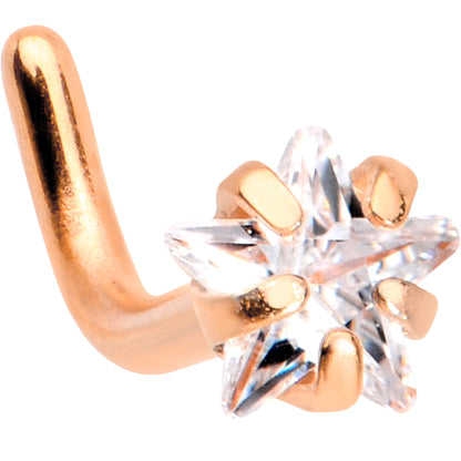 18G 1/4 Clear Star 3mm CZ Gem Rose Gold IP L-Shape Nose Ring