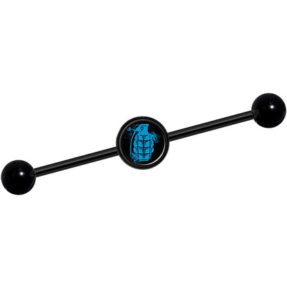14G Blue Grenade Black Industrial Barbell 37mm