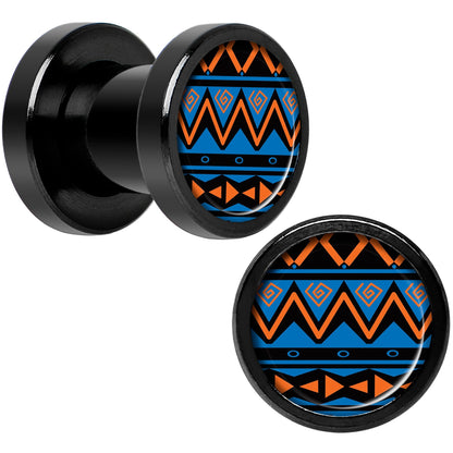 Blue Orange Tribal Print Black Anodized Screw Fit Plug Set 2G