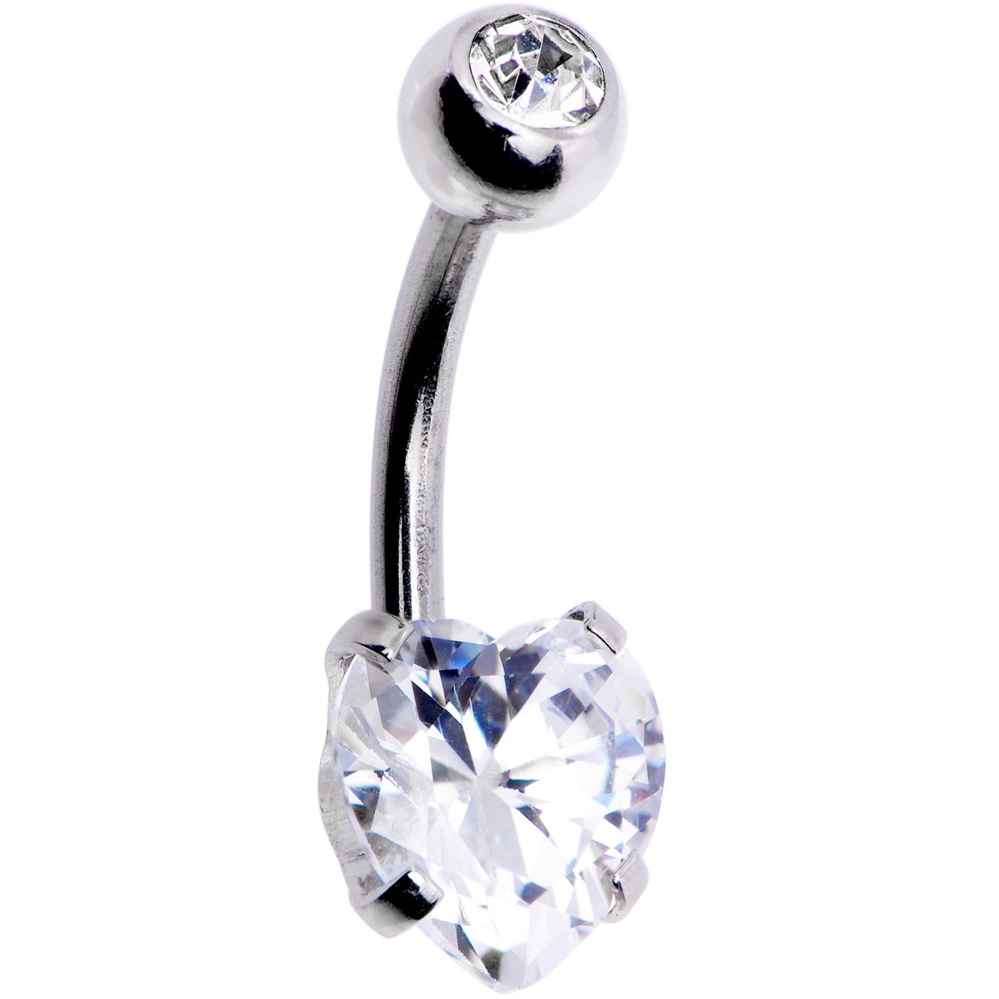 Clear CZ Gem Heart Kissed Rose Flower Dangle Belly Ring