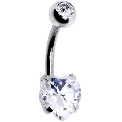 Clear CZ Gem Heart Kissed Rose Flower Dangle Belly Ring