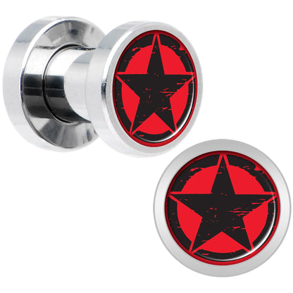 Black Red Distressed Star Steel Screw Fit Plug Set 4G