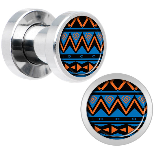 Blue Orange Tribal Print Steel Screw Fit Plug Set 4G