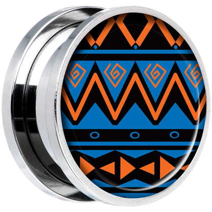 Blue Orange Tribal Print Steel Screw Fit Plug Set 18mm