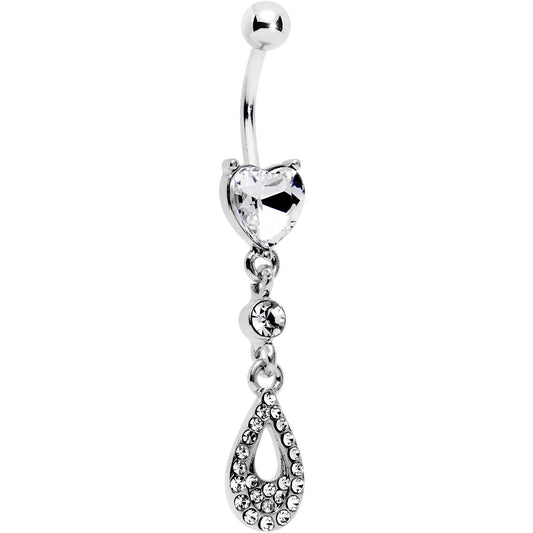 Clear CZ Gem Valentine Dew Drop Heart Dangle Belly Ring