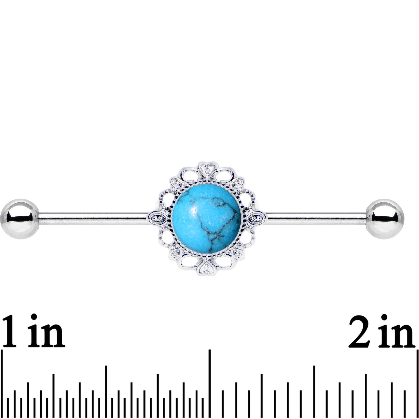 Blue Faux Turquoise Southwest Spirit Flower Industrial Barbell 38mm