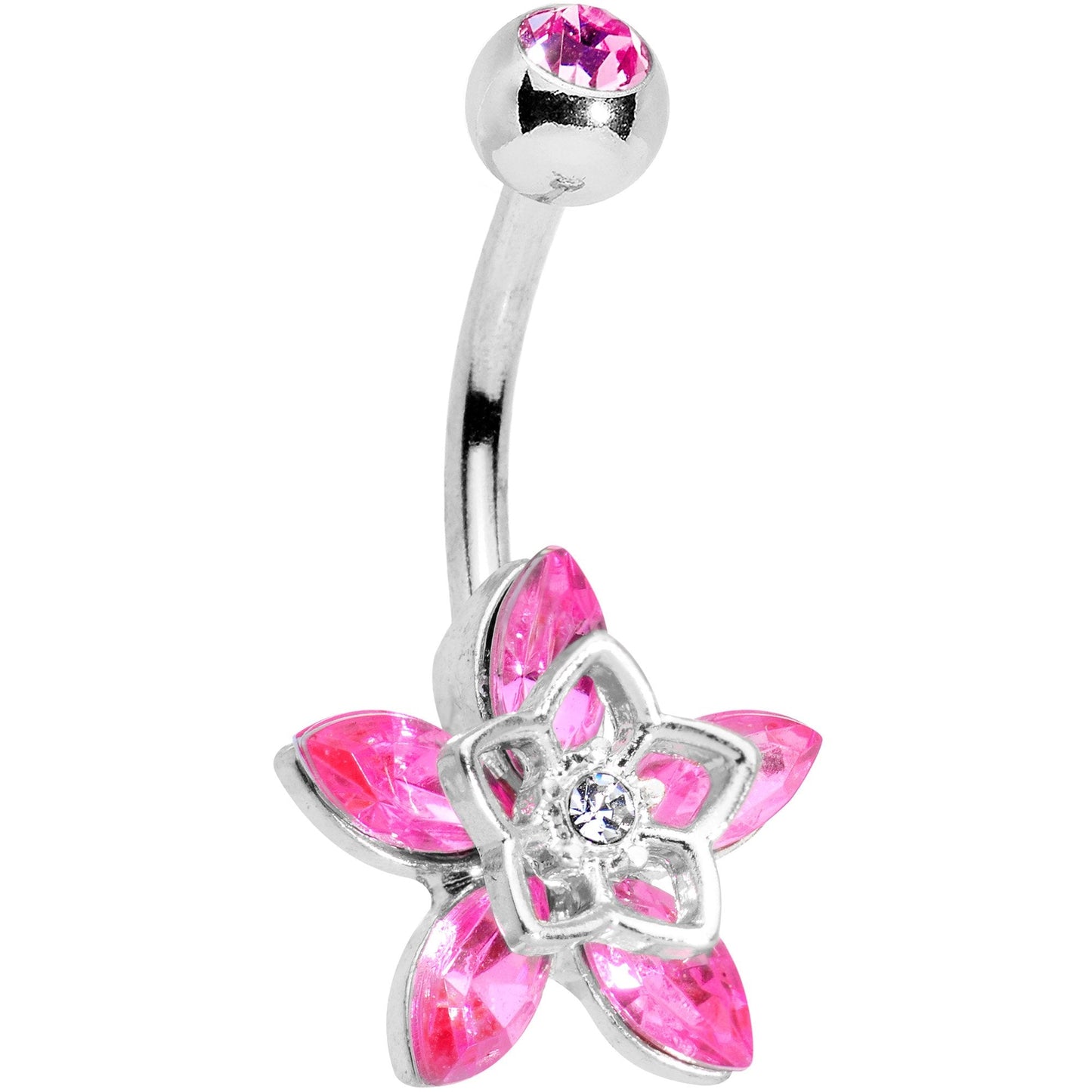 Clear Pink Gem Flowerburst Star Belly Ring