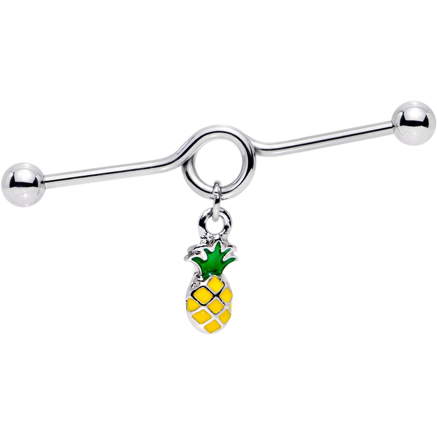 14G Yellow Green Pineapple Dangle Industrial Barbell 38mm