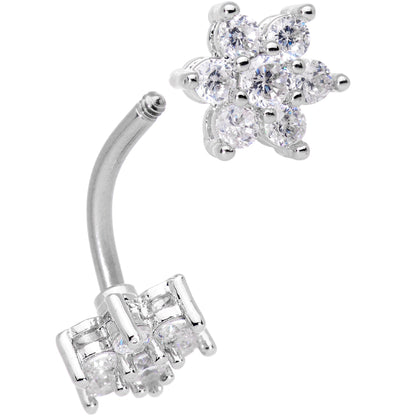 Clear Gem Double Star Reversible Double Mount Belly Ring