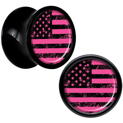 Black Acrylic Pink American Flag Saddle Plug Set 0G