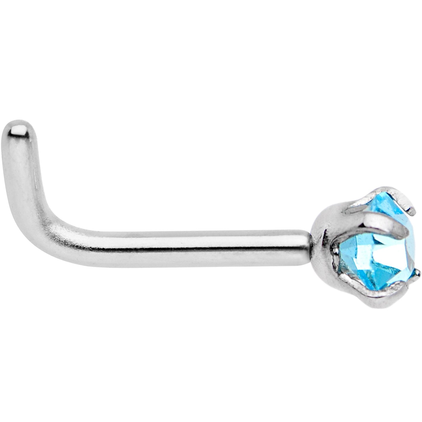 18G 1/4 Aqua 3mm CZ Gem Steel L-Shape Nose Ring