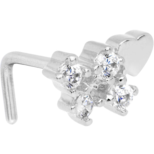 20G Clear CZ Heart Faux Hoop L Shaped Nose Ring