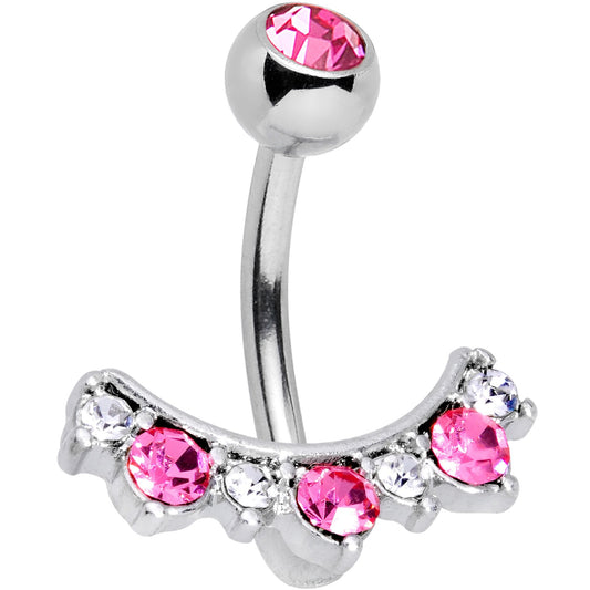 Clear Pink Gem Sweeping Beauty Arc Belly Ring