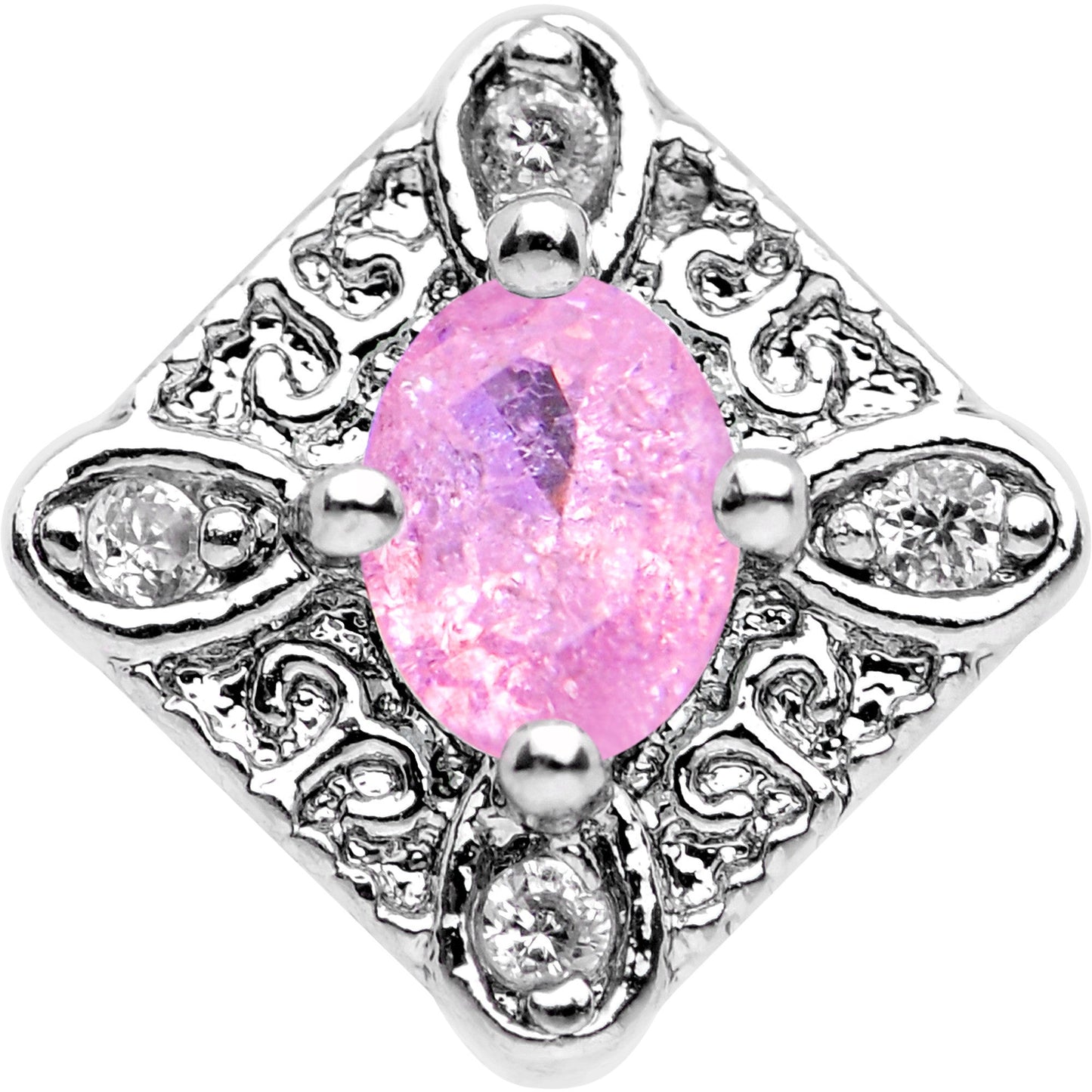 16G 1/4 Clear Pink Gem Rococo Rhombus Tragus Cartilage Earring