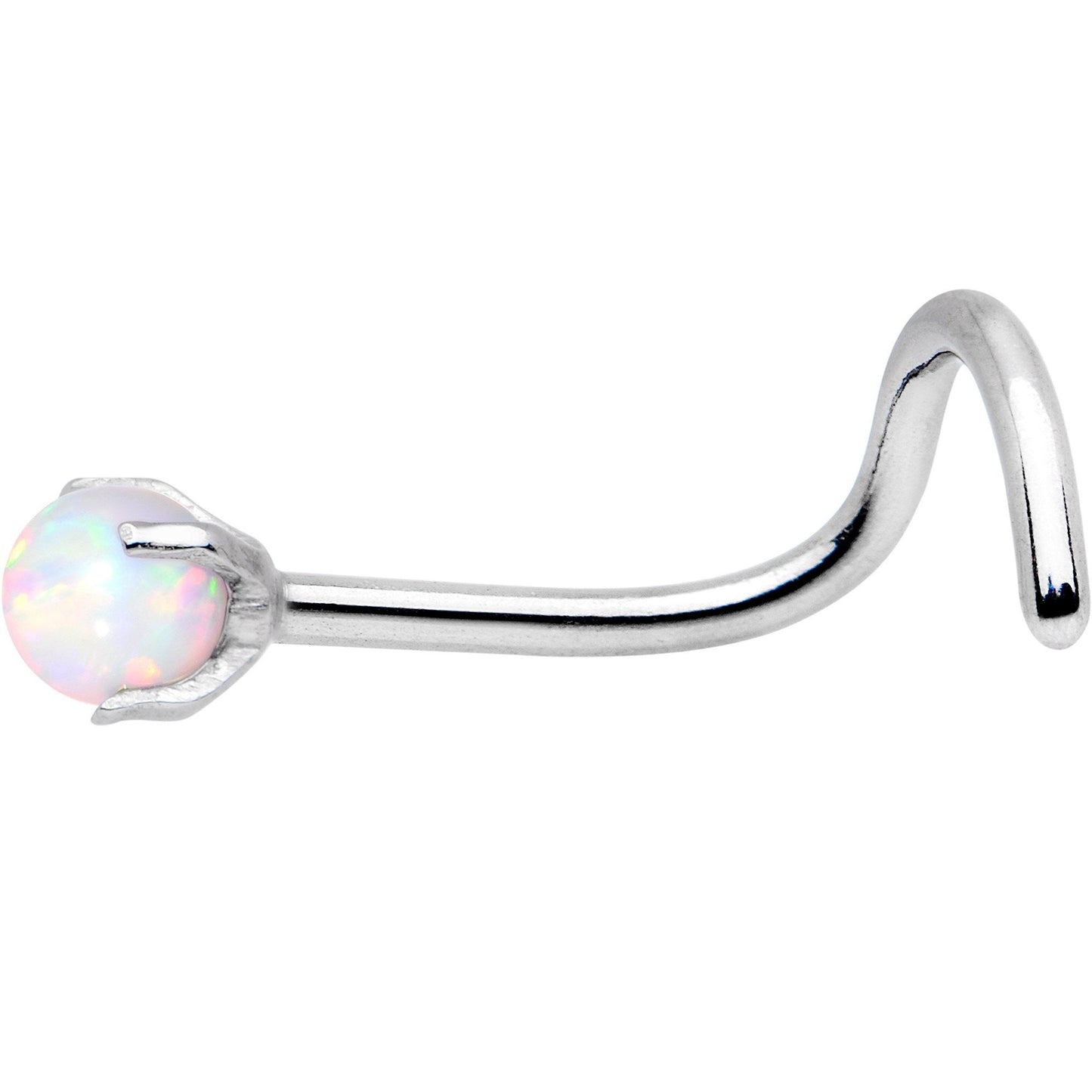 20G White Faux Opal Pronged Left Nose Screw