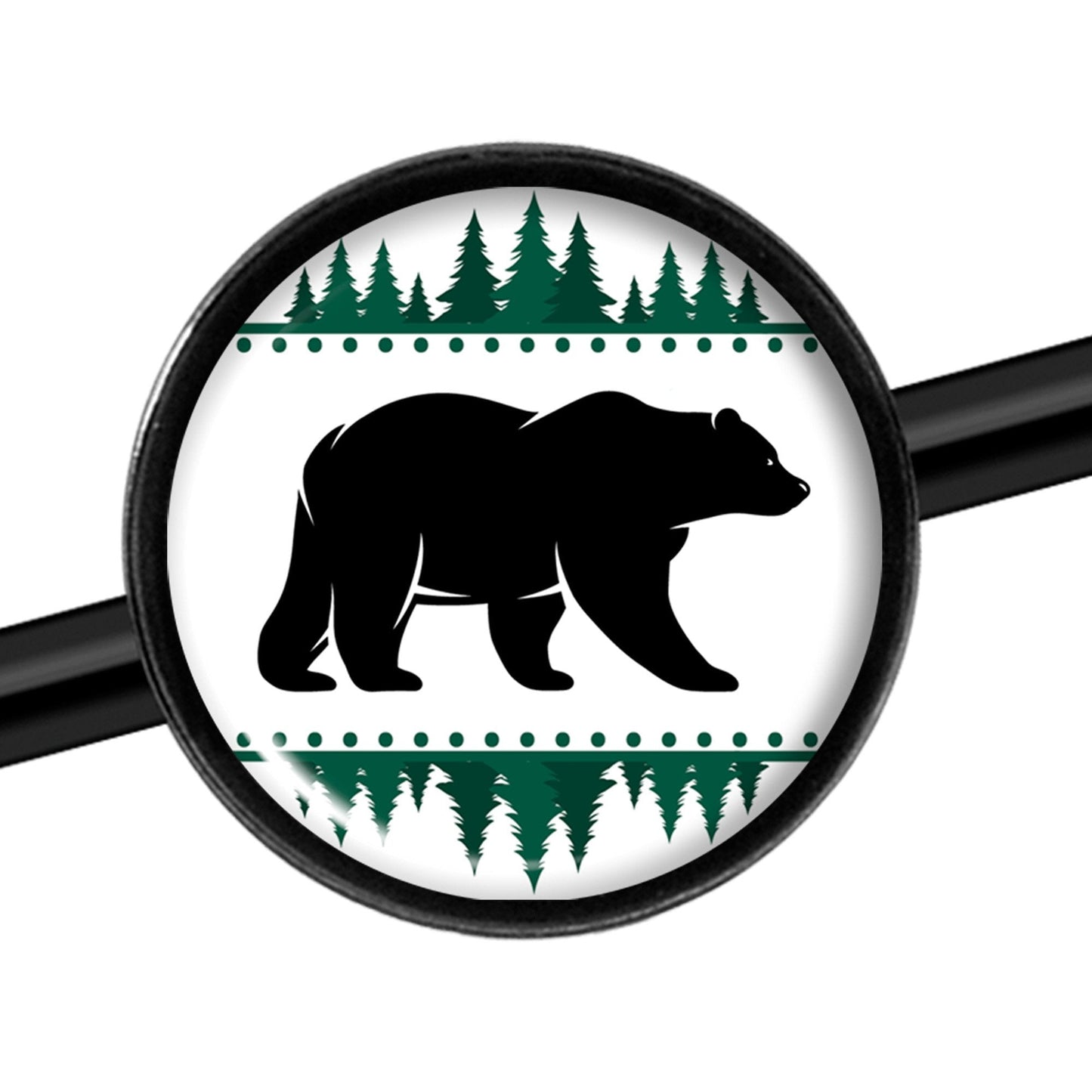 14G Winter Polar Bear in Woods Black Industrial Barbell 37mm
