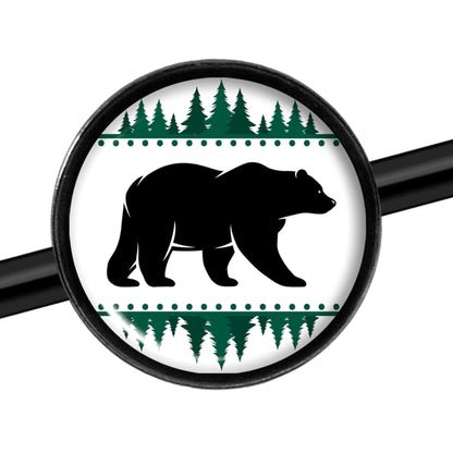 14G Winter Polar Bear in Woods Black Industrial Barbell 37mm