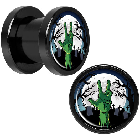 Cemetery Zombie Hand Halloween Black Anodized Plug Set 0G