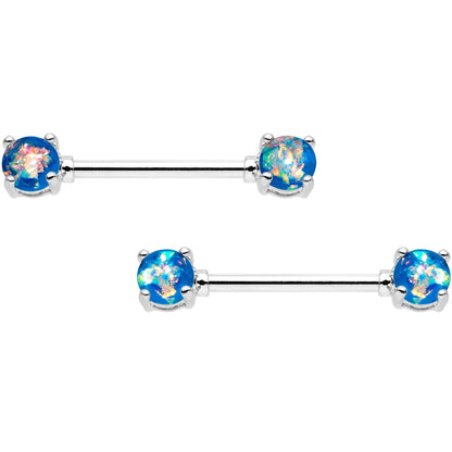 14G Blue Green Faux Opal Captive Ring Barbell Nipple Ring Set