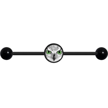 14G Black White Owl Black Industrial Barbell 37mm