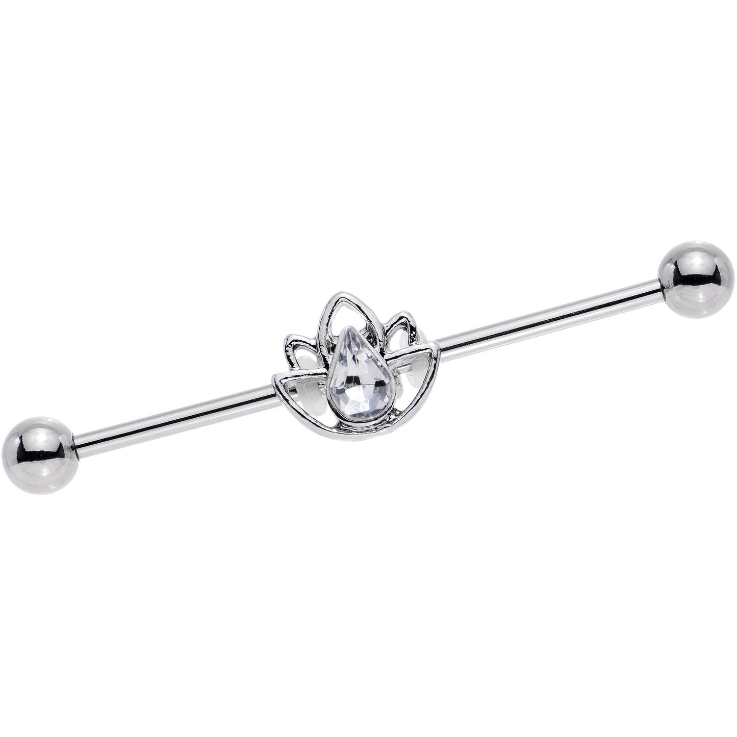 14G Clear Gem Lonely Lotus Flower Industrial Barbell 38mm