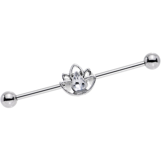 14G Clear Gem Lonely Lotus Flower Industrial Barbell 38mm