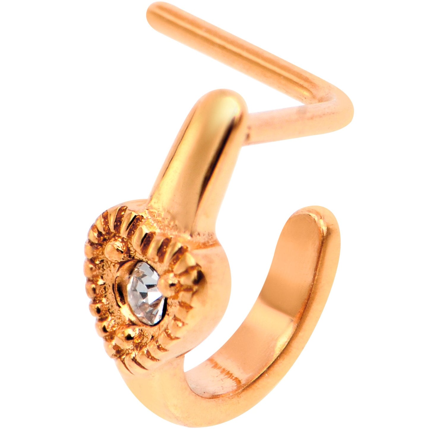 20G Gem Rose Gold Tone Heart Faux Hoop L Shaped Nose Ring