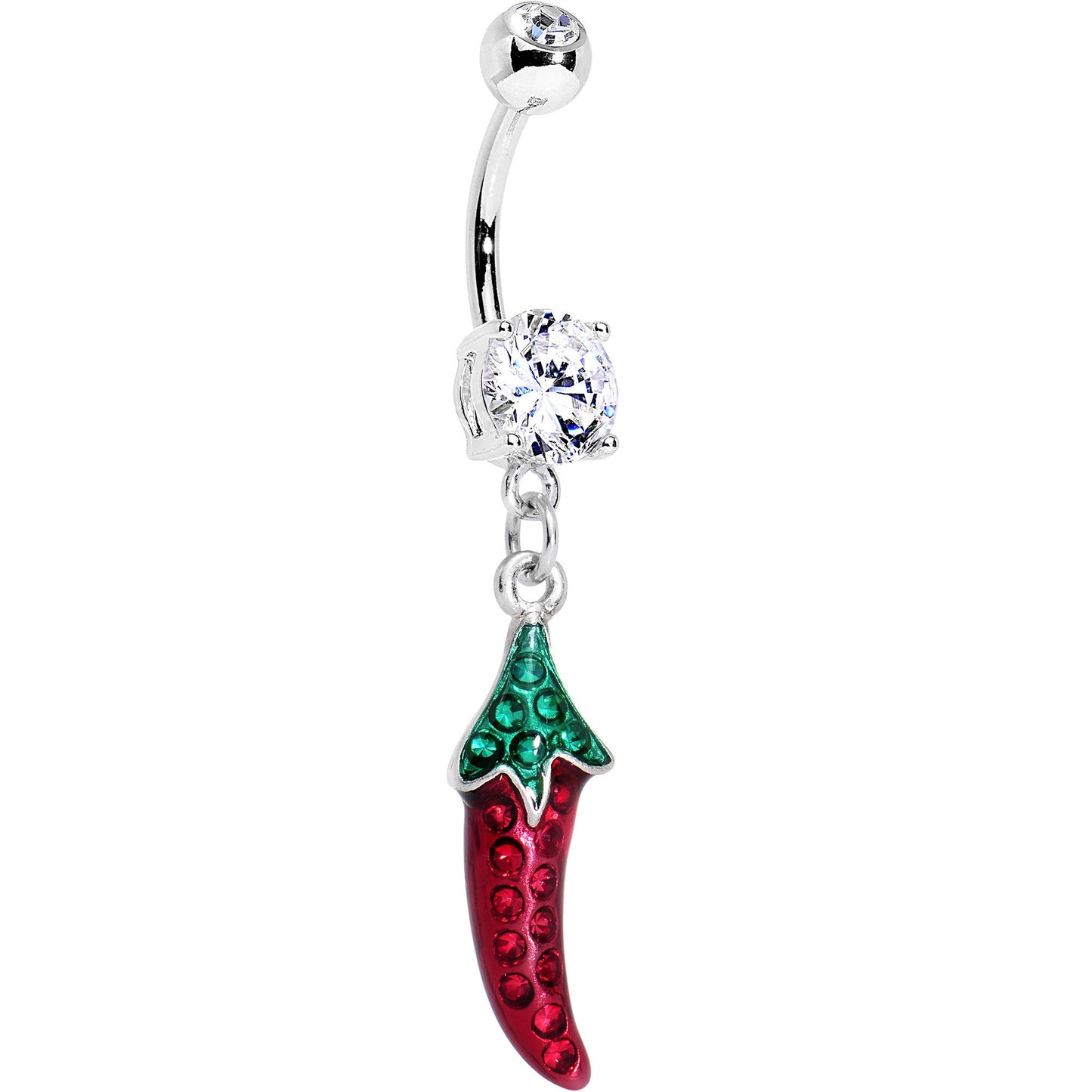 Clear Green Red Gem Caliente Hot Pepper Dangle Belly Ring