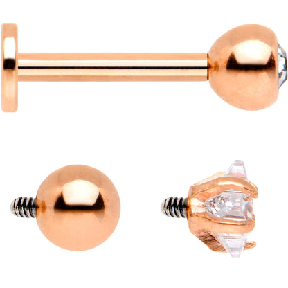 Clear CZ Gem Rose Gold PVD Internally Threaded Labret Set of 3 Ends