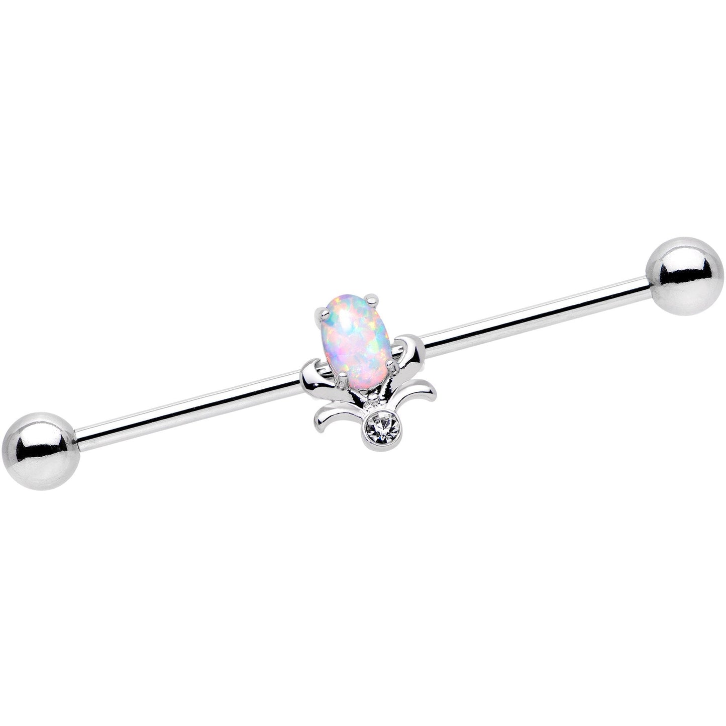 14G White Synthetic Opal Flower Power Industrial Barbell 38mm