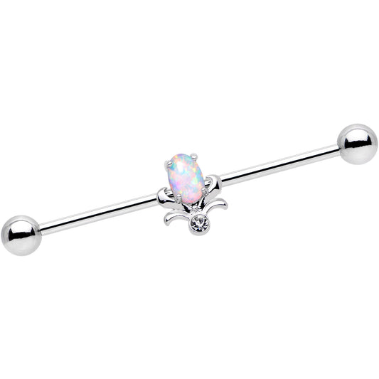 14G White Synthetic Opal Flower Power Industrial Barbell 38mm