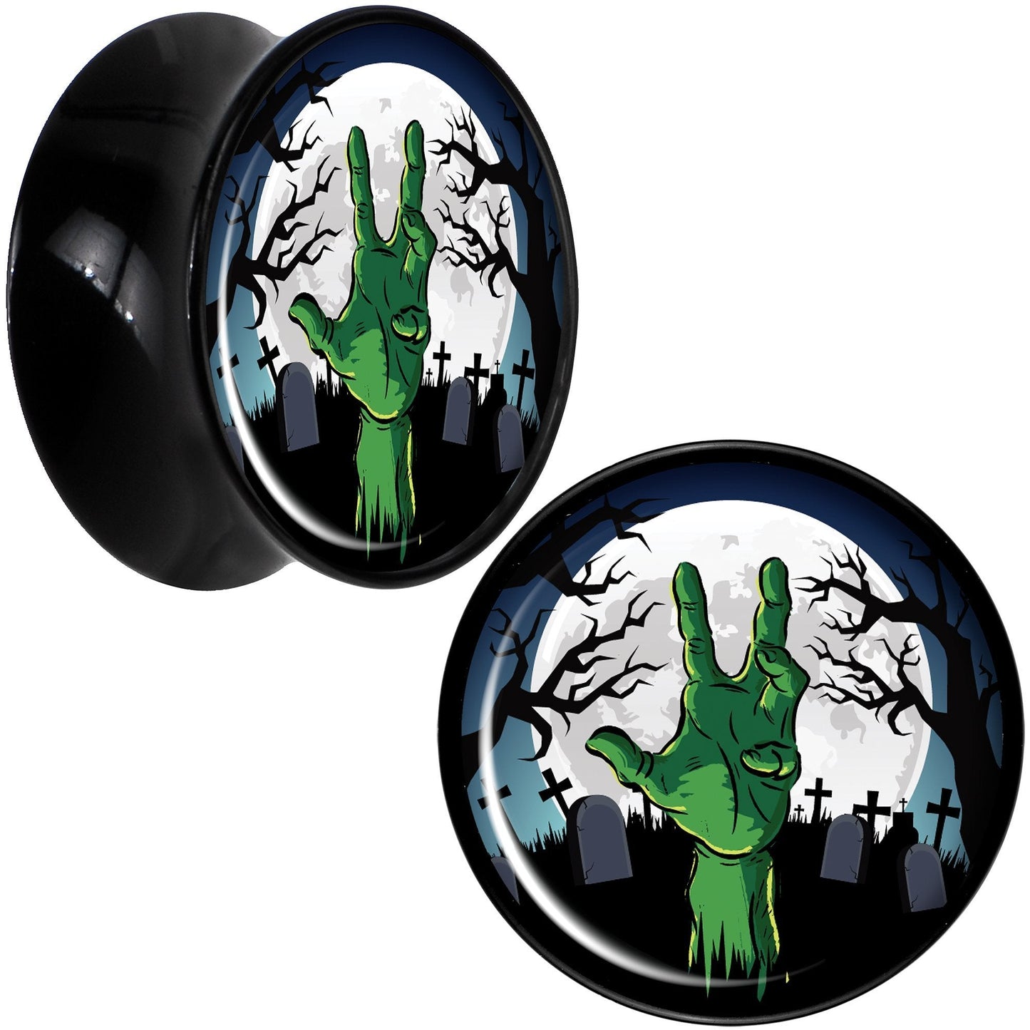 Cemetery Zombie Hand Halloween Black Acrylic Plug Set Available Sizes 0G to 20mm