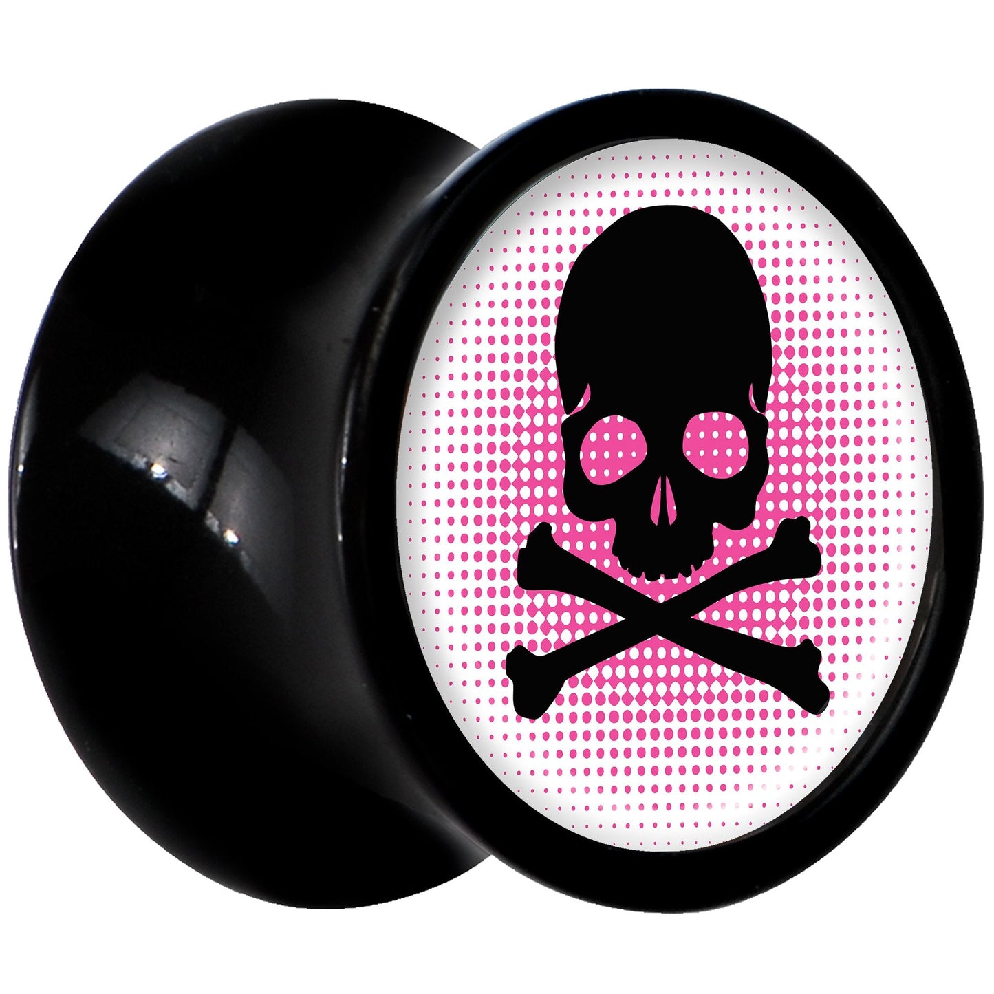 Black Acrylic Pink Black Skull Saddle Plug Set 0G