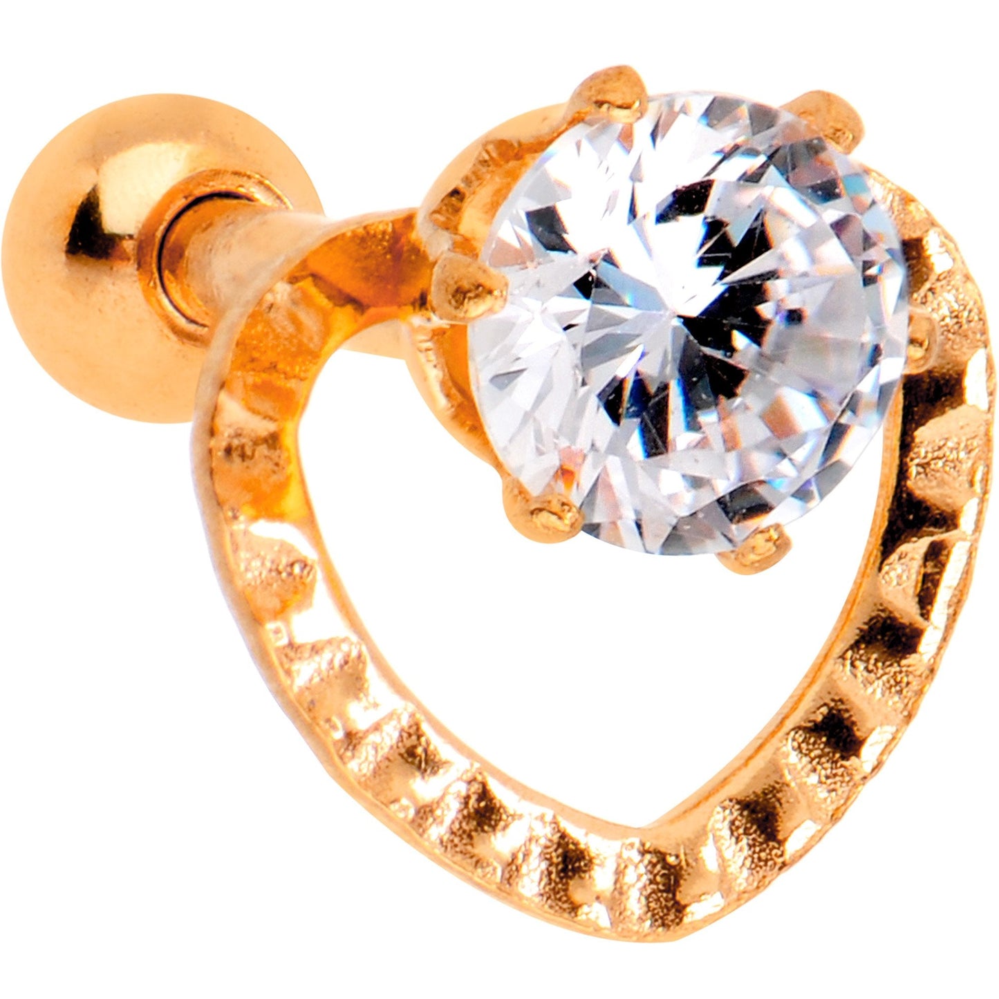 Clear CZ Gem Rose Gold Tone IP Valentine Heart Cartilage Tragus