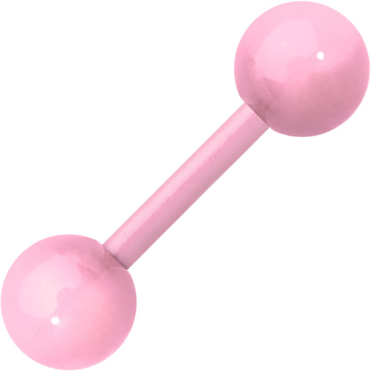 14G 9mm Light Pink Acrylic Over Steel 6mm Ball Straight Barbell