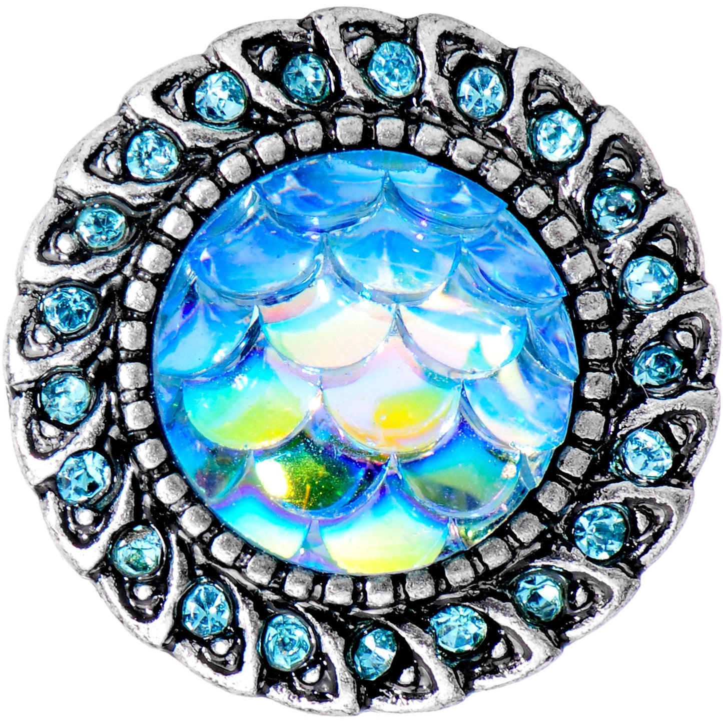 Aqua Gem Iridescent Blue Mermaid Scale Screw Fit Plug Set 6mm to 22mm