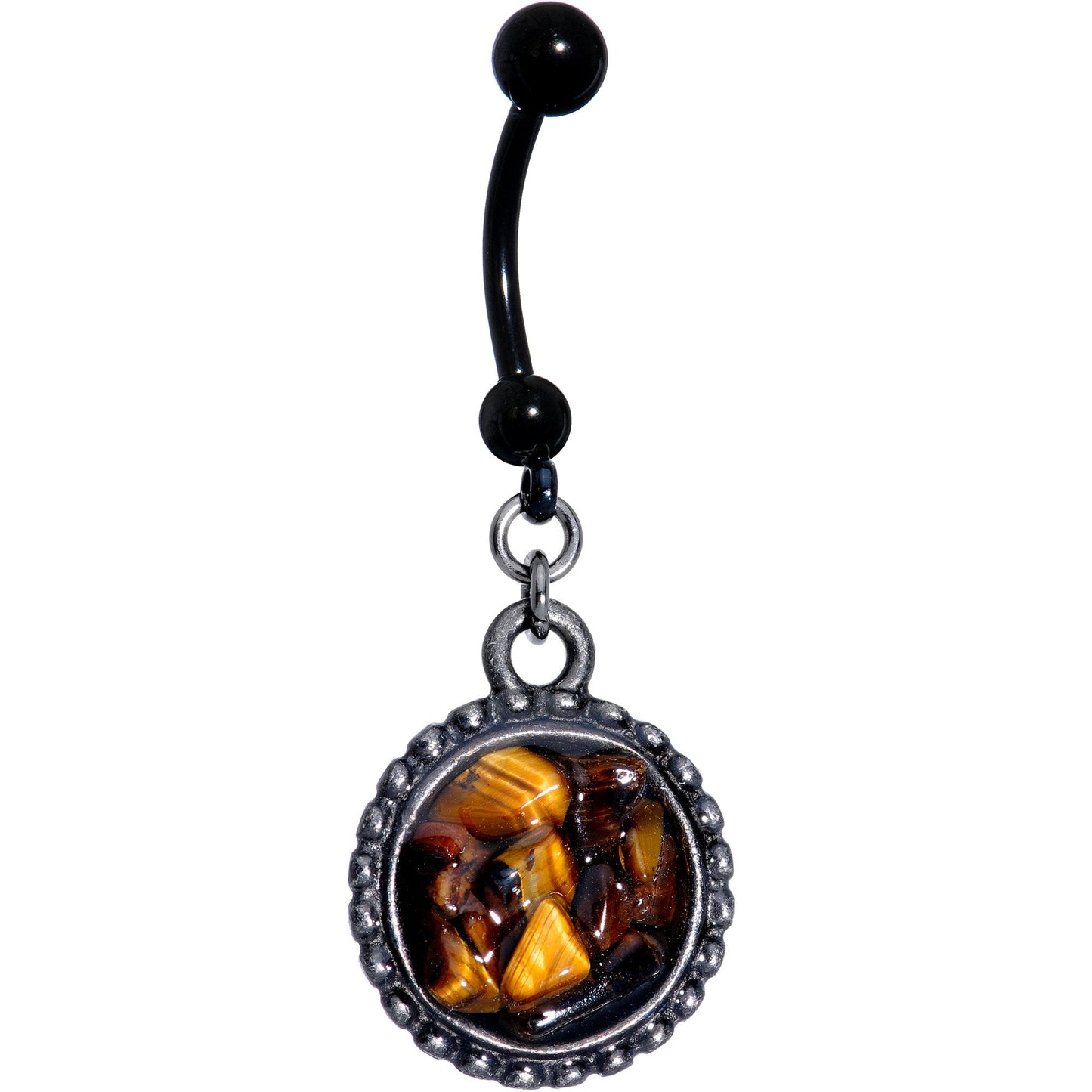 Handmade Titanium Anodized Tigers Eye Circular Frame Dangle Belly Ring