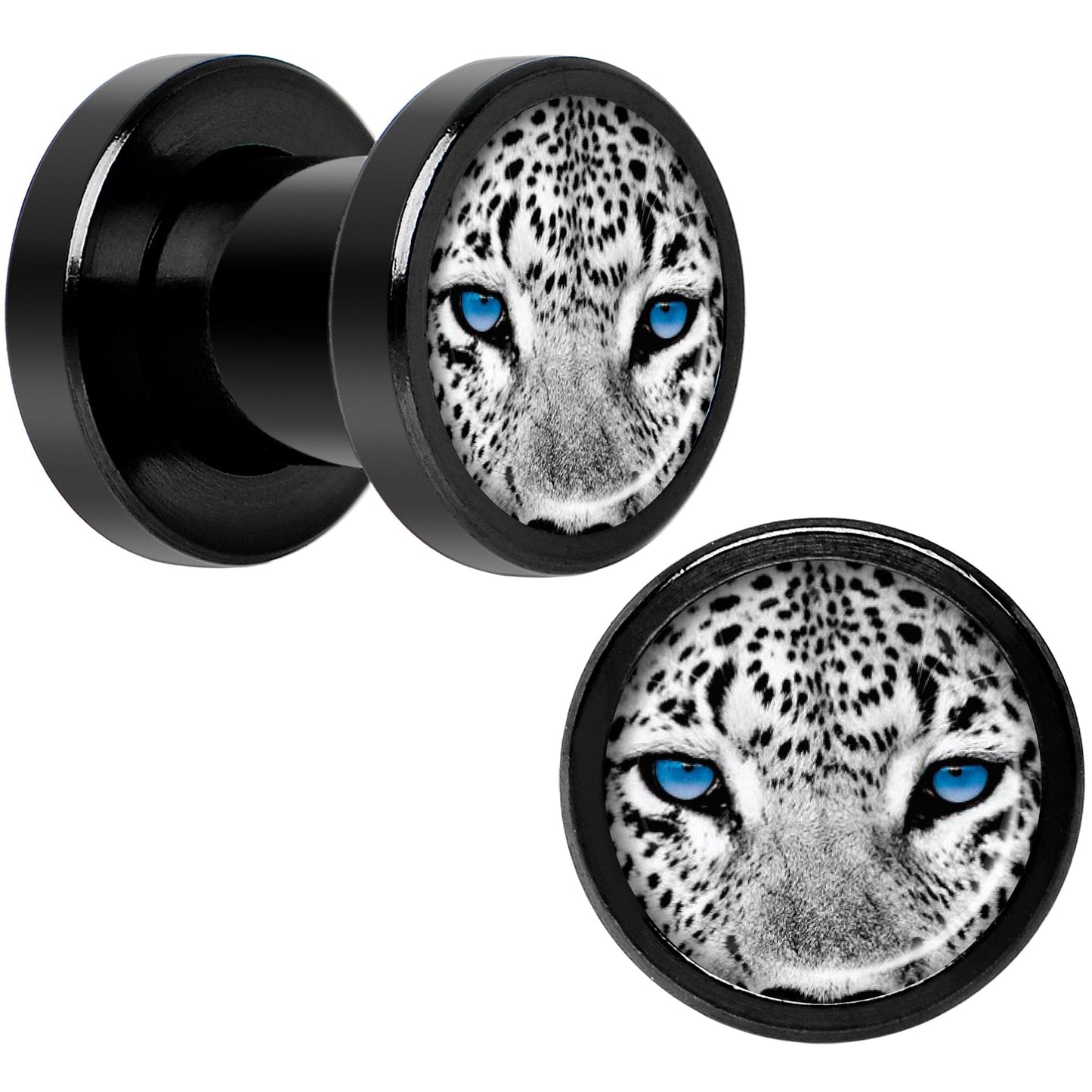 Black White Leopard Eyes Black Anodized Screw Fit Plug Set 2G