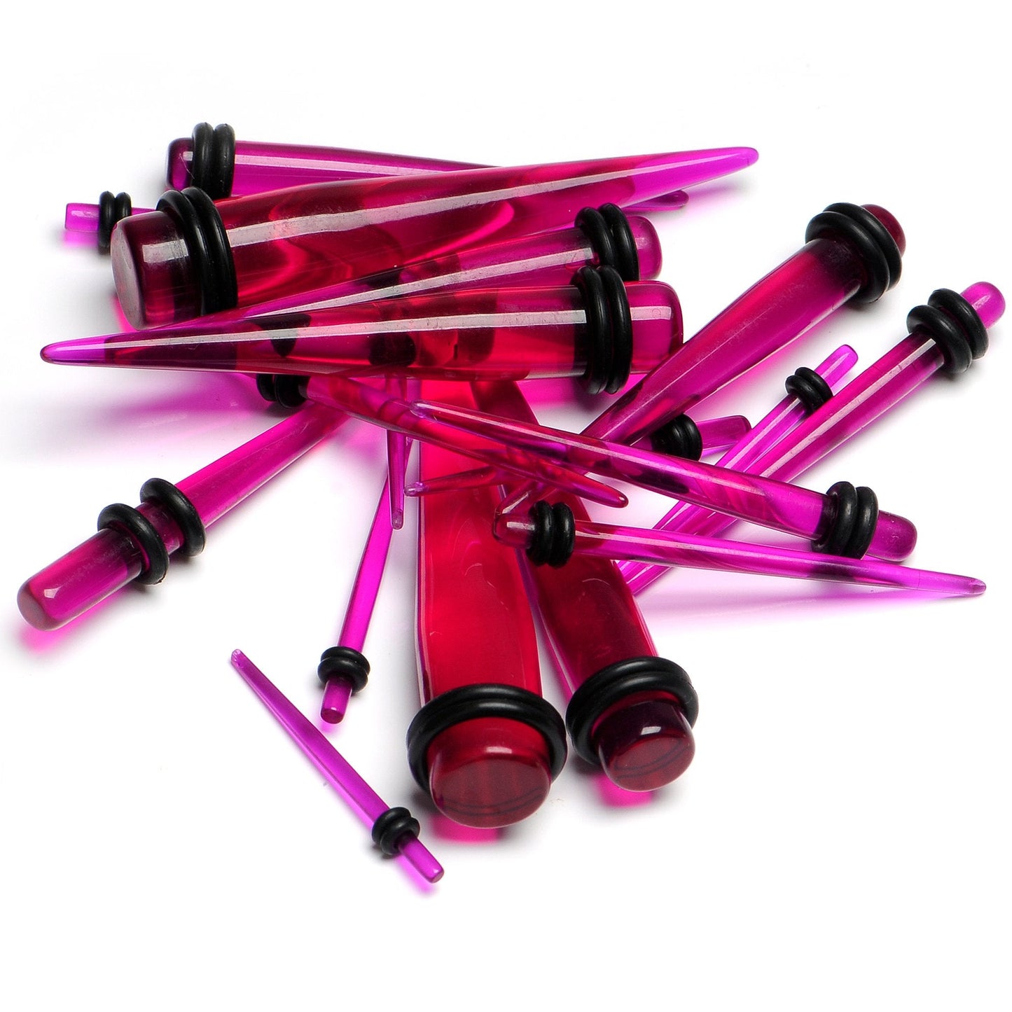 14 to 00G Fuchsia Acrylic Straight Taper Set 18 Piece Stretching Kit