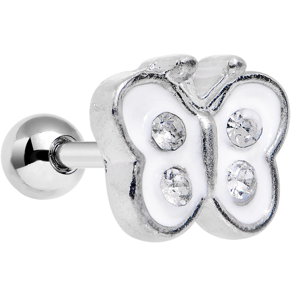 14G 1/4 Clear White Cutiepie Butterfly Tragus Cartilage Earring